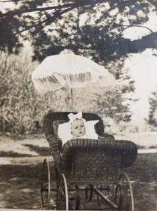 Bulow in a wicker pram as a baby 