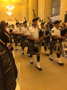 Only thing better than hearing bagpipes in Grand Central Terminal is Marcus Lovett singing the National Anthem